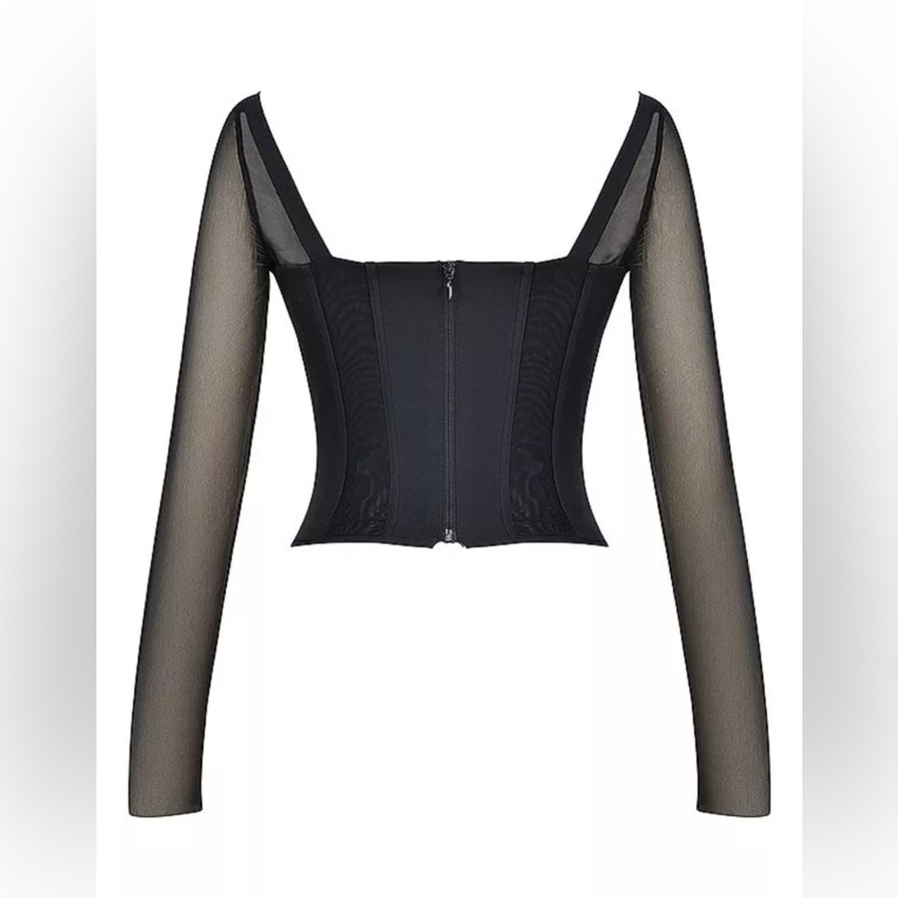 Black Mesh Corset Long Sleeve Top - Picture 6 of 6
